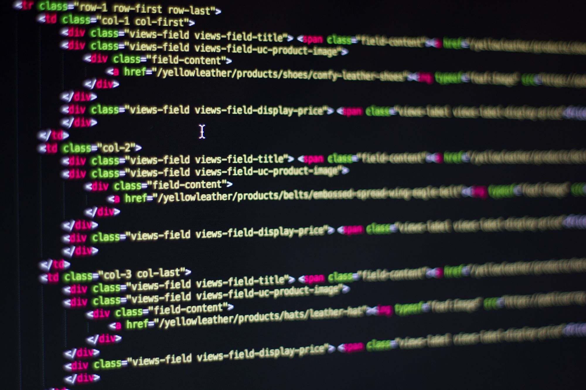 Website code on a computer screen